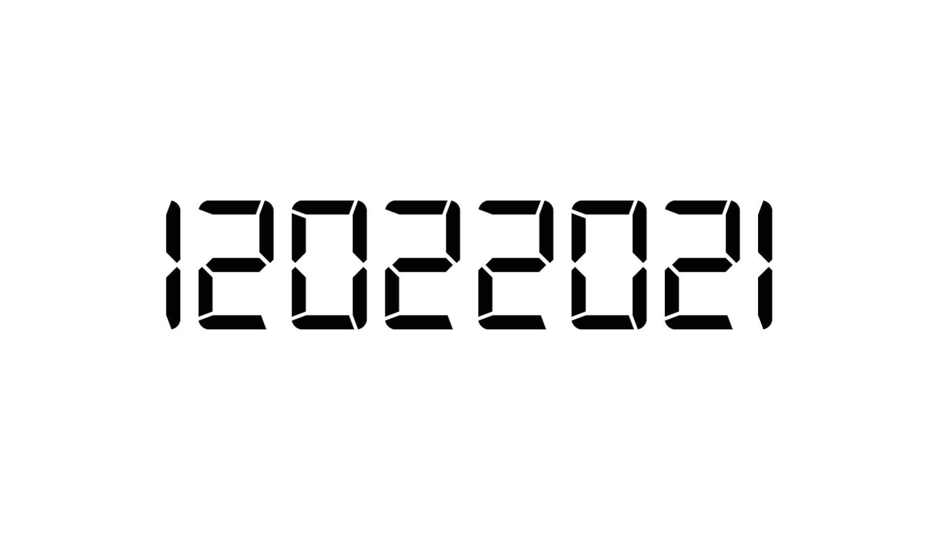 Cyfrowy zapis daty 12.02.2021 w formacie używanym powszechnie w U.S.A. Font Digital-7.